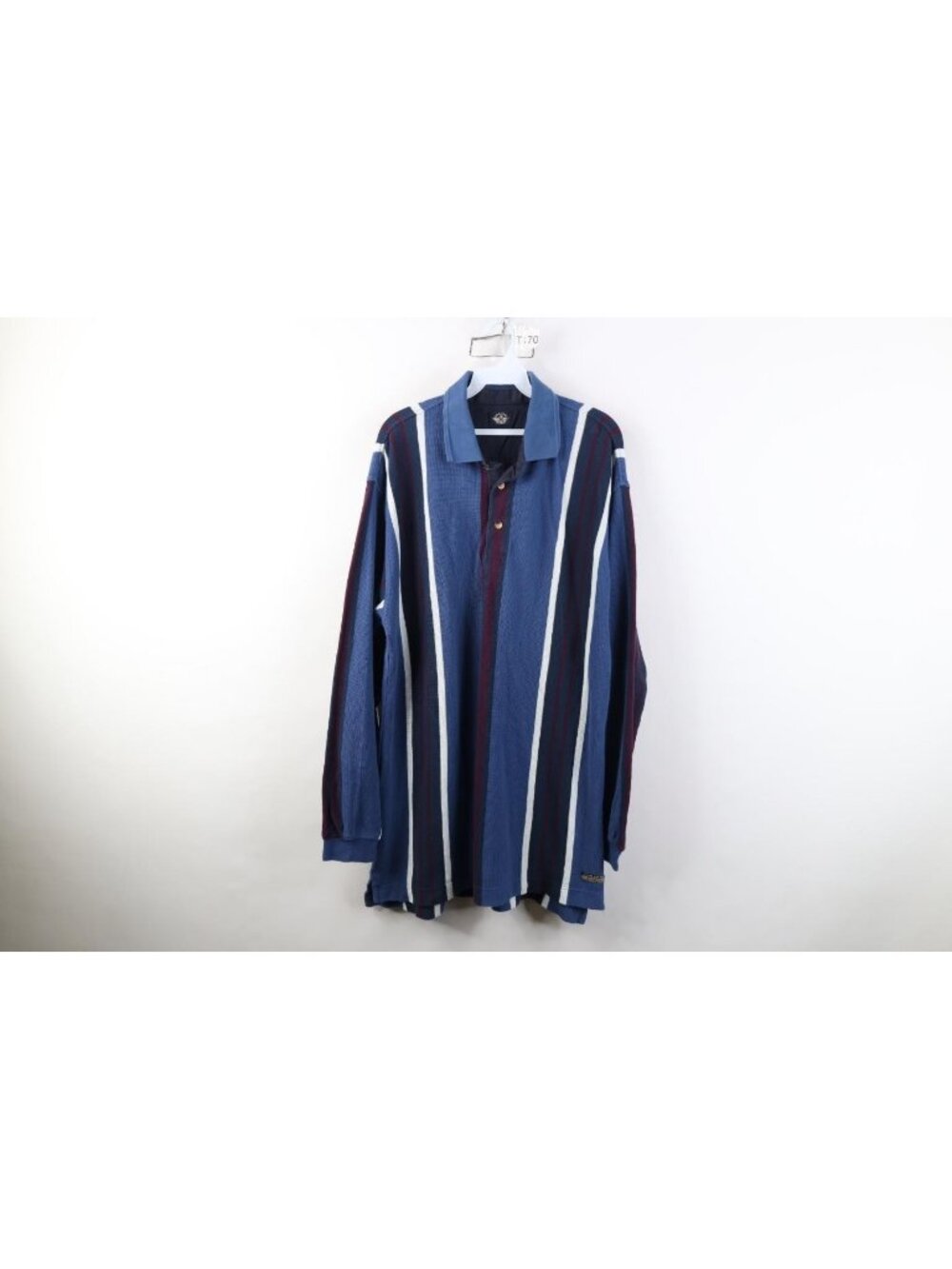 Vtg 90s Streetwear Mens Large Thermal Knit Striped Baggy Long Sleeve Polo USA